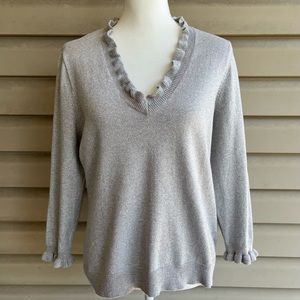•Chaps• Silver Shimmer V-Neck Sweater - Size PXL